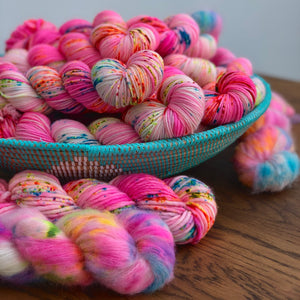 Pink tinsel Sock yarn