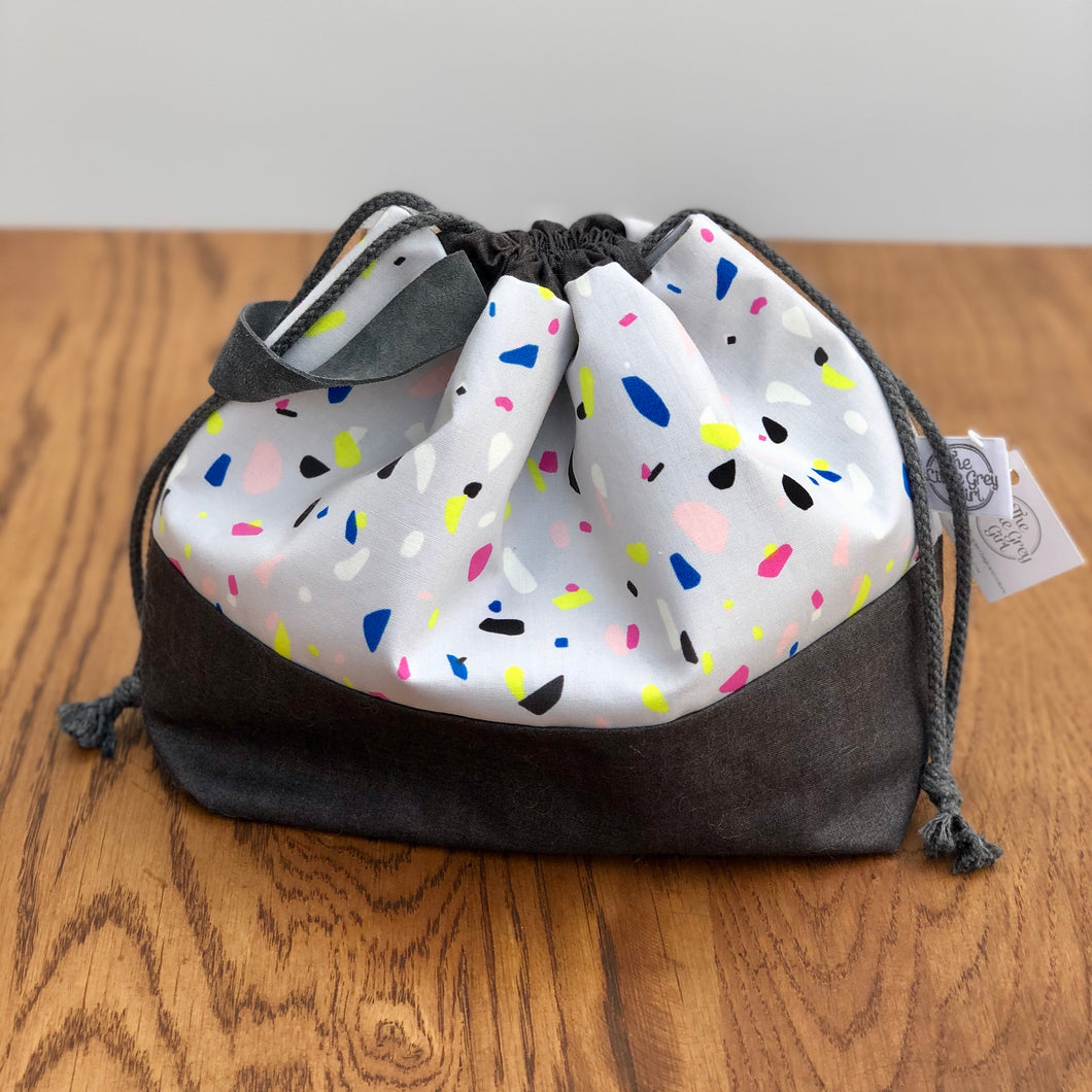 Grey Terrazzo Luxury Drawstring bag